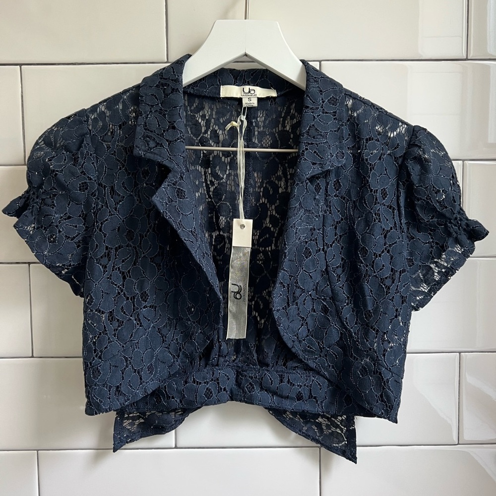 Cropped Navy Lace Shrug